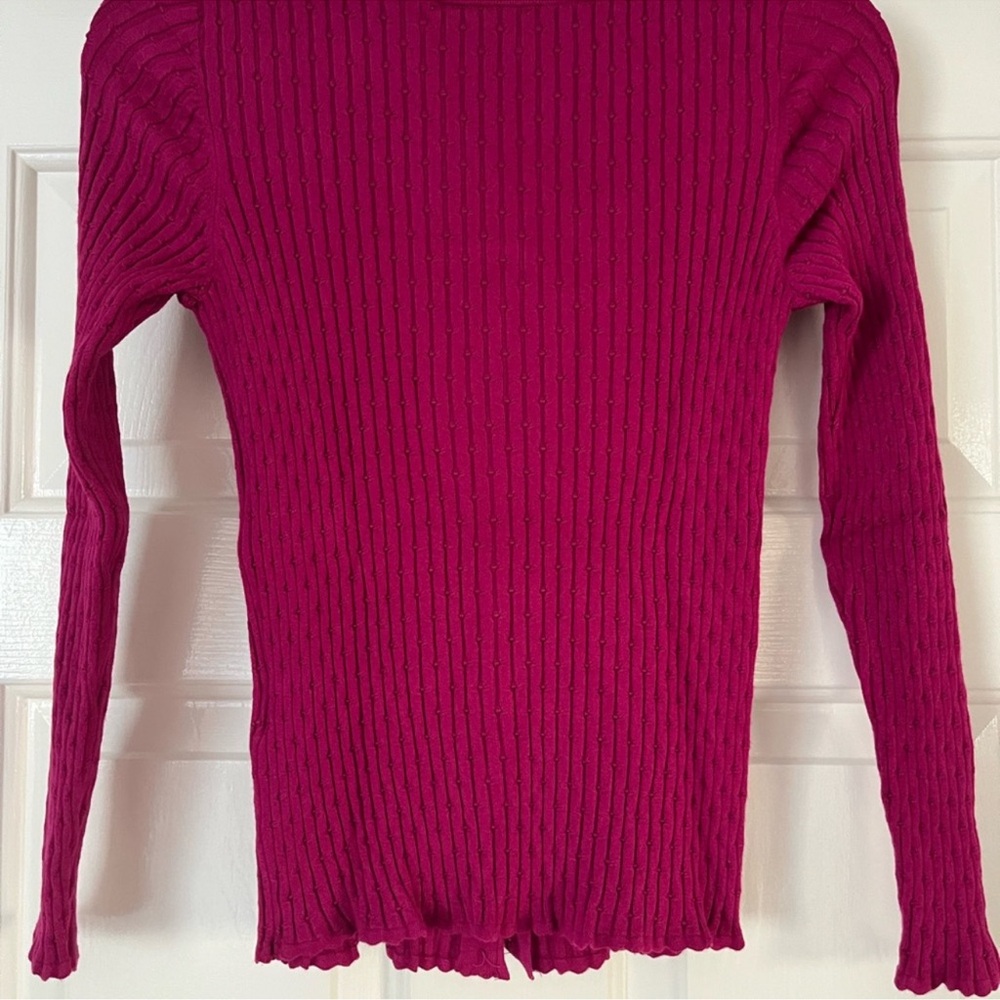 Sezane Fuchsia Ribbed Cardigan - Picture 3 of 5